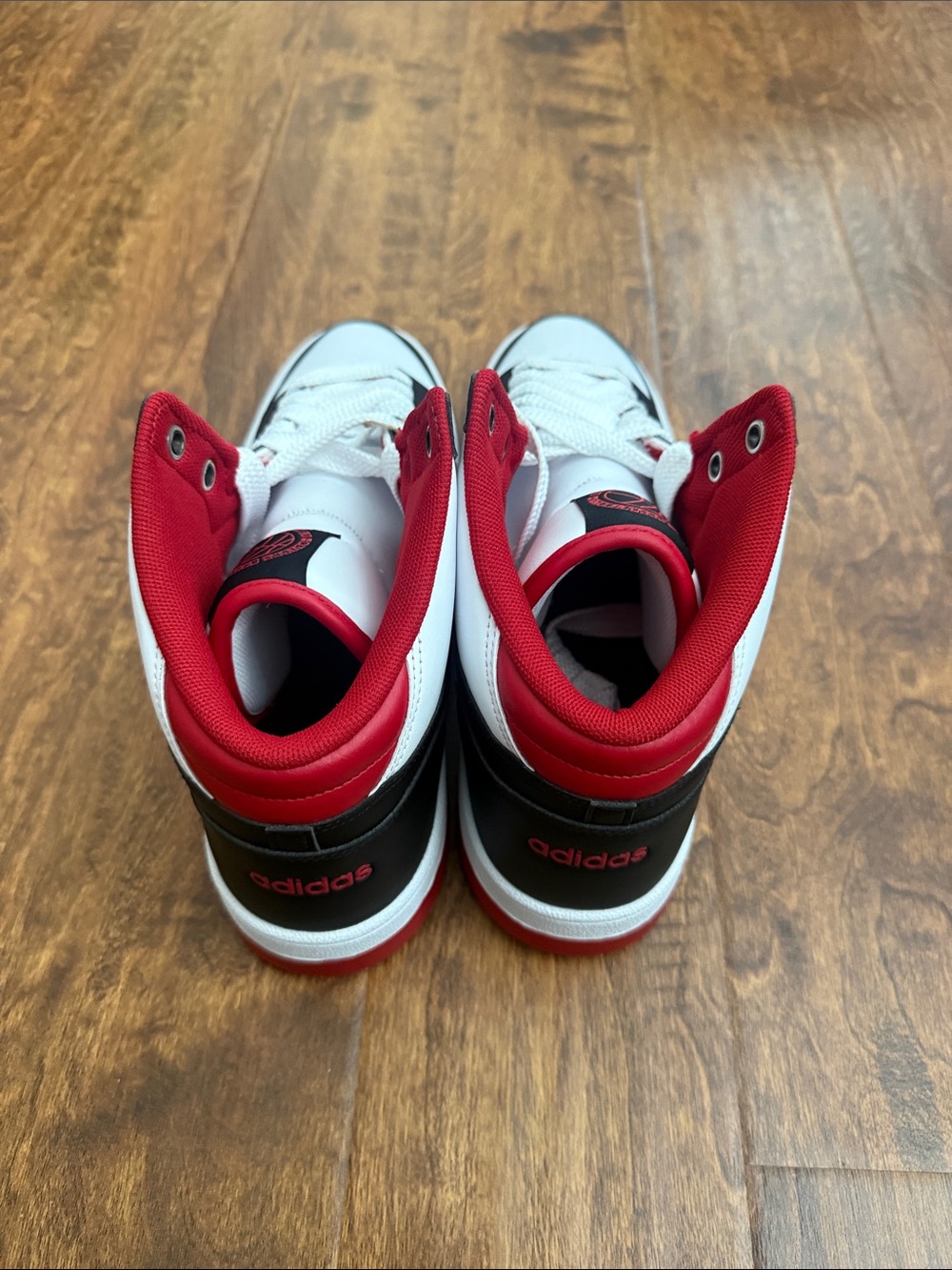 adidas High-Top Sneakers in White, Red & Black - Picture 3 of 14